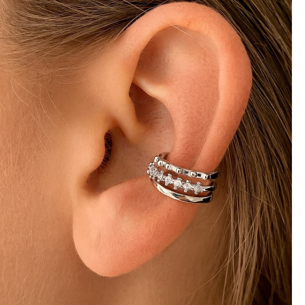 Ear Cuff with Cubic Zirconia No Piercing Needed 925 sterling silver